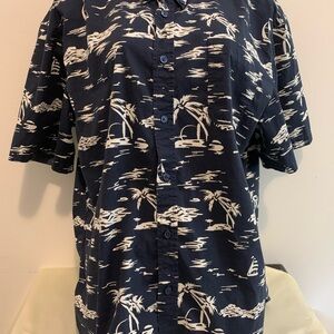 Jachs Navy and White Palm Print Men's Shirt